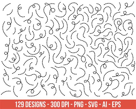 Hand Drawn Dotted Lines Clipart, Curve Line Clip Art Commercial Use, Vector Graphics, Digital ...