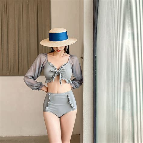 Estilo coreano de las mujeres de dos piezas traje de baño conjunto Tankini Bikini conjunto de