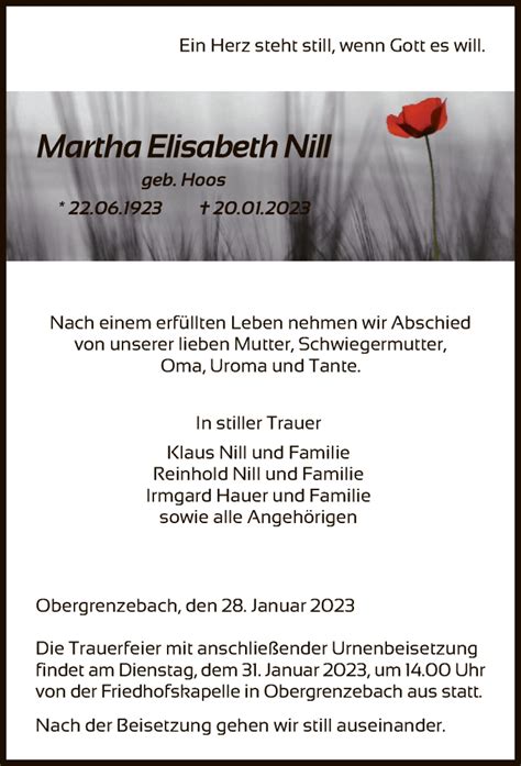 Traueranzeigen Von Martha Elisabeth Nill Trauer HNA De