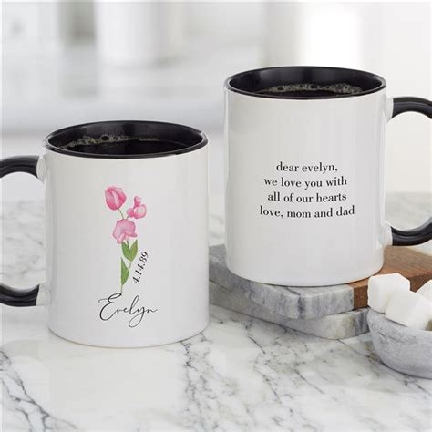 Birth Month Flower Personalized Coffee Mug 11oz Black