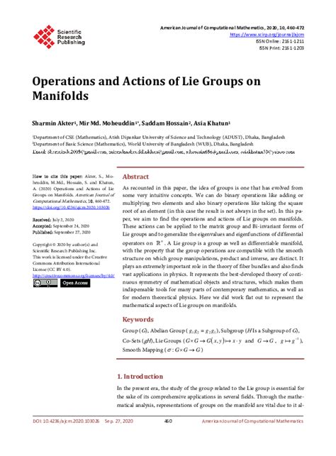 Pdf Operations And Actions Of Lie Groups On Manifolds