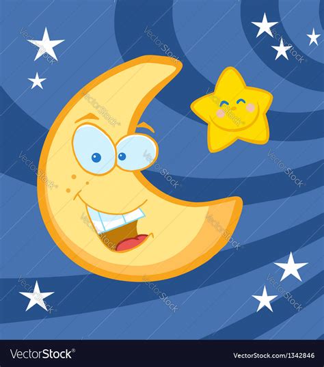 Smiling moon and star cartoon characters Vector Image