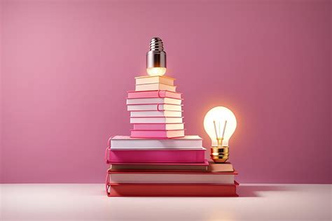 Premium Ai Image Stacked Pink Book And Light Bulb Minimal Concept