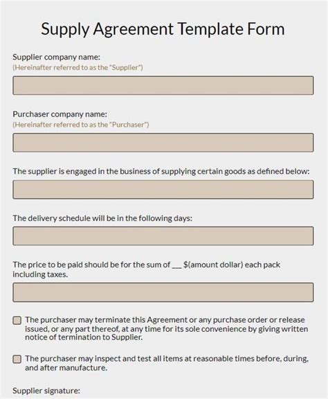 Free Online Supply Agreement Form Template 123FormBuilder