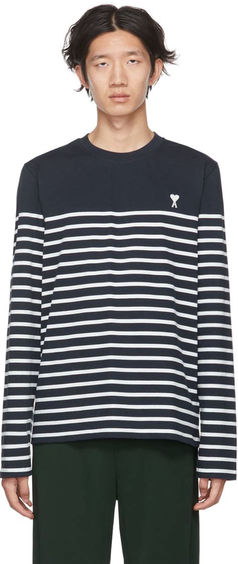 AMI Alexandre Mattiussi SSENSE Exclusive Navy Ami De Cœur Long Sleeve