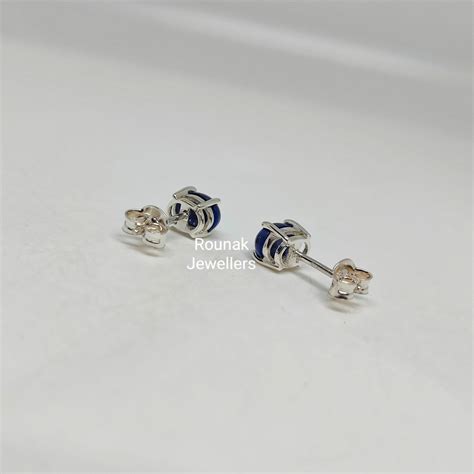 Blue Star Sapphire Earrings Dainty Handmade Studs 925 Etsy