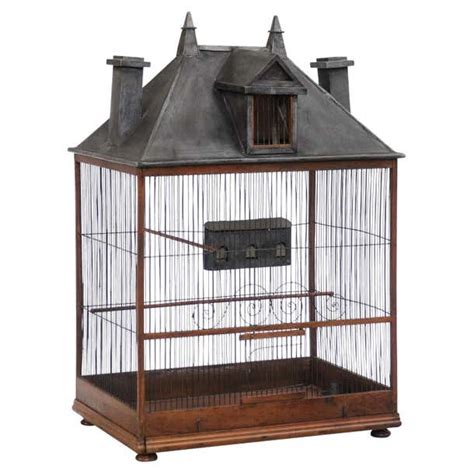 French 1830s Restauration Rustic House Shaped Bird Cage With Slanted