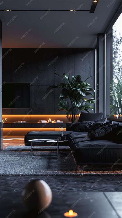 Premium Photo | Dark matt black interior of modern minimal mansion in style of Scandinavian ...