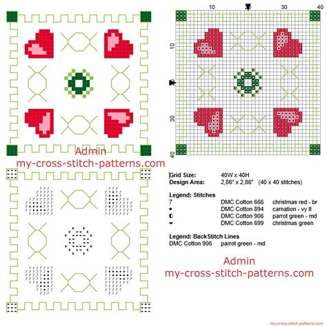 Biscornu Schema Punto Croce Gratis Con Cuori E Figure Geometriche In