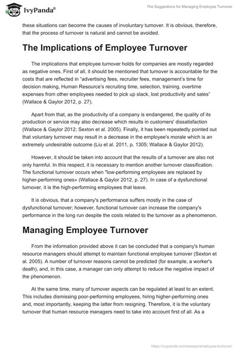 The Suggestions For Managing Employee Turnover 1159 Words Essay Example