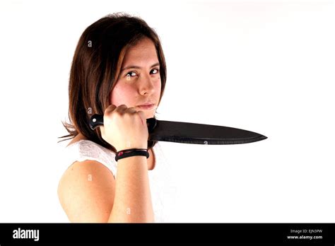 Girl With Knife Stock Photo Alamy