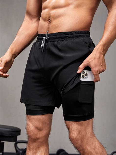 Men Drawstring Waist In Sports Shorts With Phone Pocket Sport