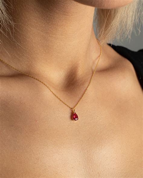 Tiny Ruby Gemstone Necklace Ruby Chooker July Birthstone Etsy