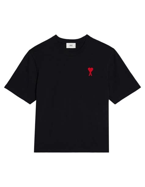 Tee Shirt Ami Paris Logo Ami De Coeur Brod En Rouge Noir