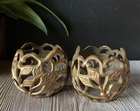 Vintage Brass Votive Holder Set Of Two Ornate Brass Candle Holders