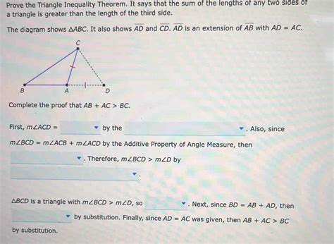 Solved Prove The Triangle Inequality Theorem It Says That The Sum Of The Lengths Of Any Two