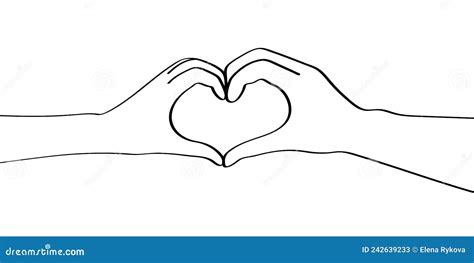 One Line Drawing Of Heart Of Two Hands Black Lines On A White