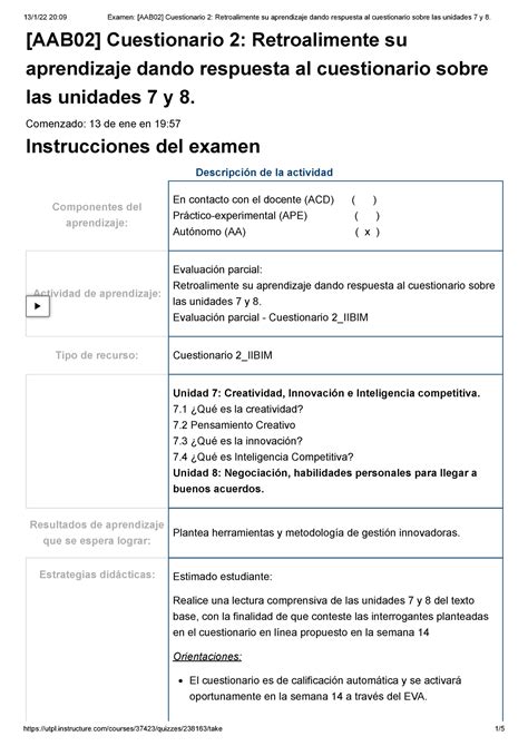 Examen Aab Cuestionario Retroalimente Su Aprendizaje Dando