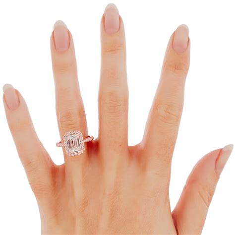 Lorna Emerald Cut Halo Diamond Ring In Rose Gold August Bespoke