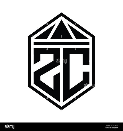 Zc Letter Logo Monogram Simple Hexagon Shield Shape With Triangle Crown