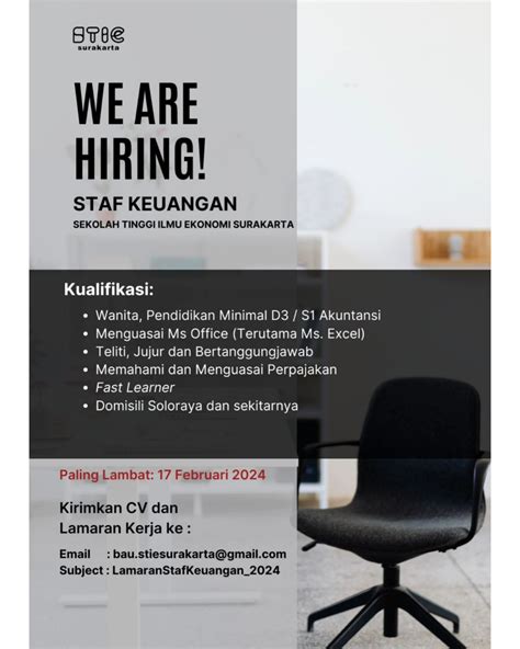 Lowongan Kerja Februari Staff Keuangan Stie Surakarta Info Loker