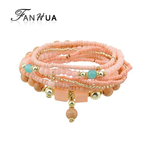 FANHUA 8 unids set Estilo Bohemio de Múltiples Capas Pulsera de Cadena