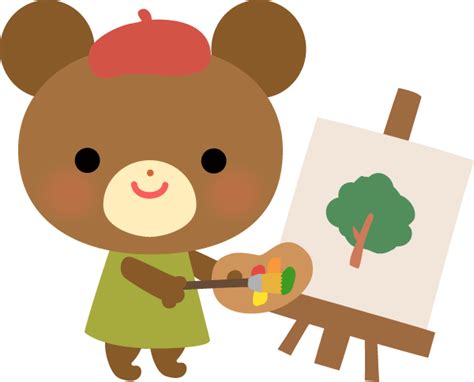 絵を描いているクマさんの動物イラスト 園だより、おたよりで使えるかわいいイラストの無料素材集【イラストだより】