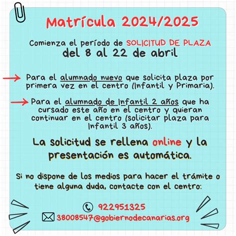 Periodo De Solicitud De Plaza Para MatrÍcula Ceip Princesa Tejina