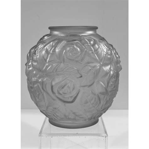 Frencvh Art Deco Frosted Glass Vase Decorated With Roses France Circa 1930 Chairish