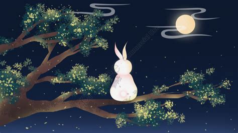 Little White Rabbit Looking At The Moon On Osmanthus Tree In Mid Autumn ...