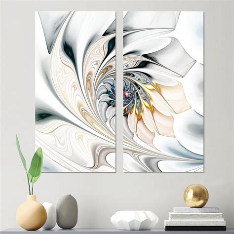 Designart White Stained Glass Floral Art Floral Canvas Wall Art Print