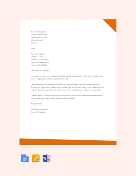 Letter Of Resignation Template Google Docs