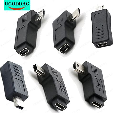 Novo mini usb para micro usb adaptador plug 90 graus ângulo esquerdo