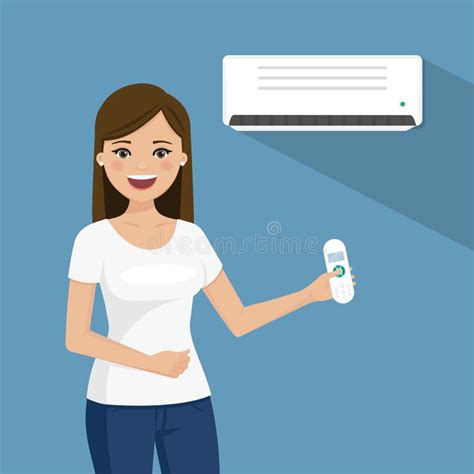 Woman Enjoying The Coolness Of Air Conditioning Vector Illustration