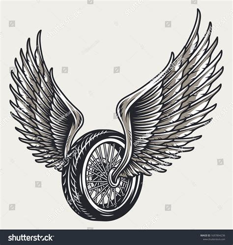 Winged Motorcycle Wheel Template Vintage Style Stock Vector Royalty Free 1697894236 Shutterstock