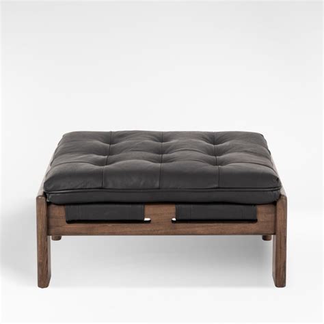 Halston Tufted Black Leather Ottoman Crate Barrel