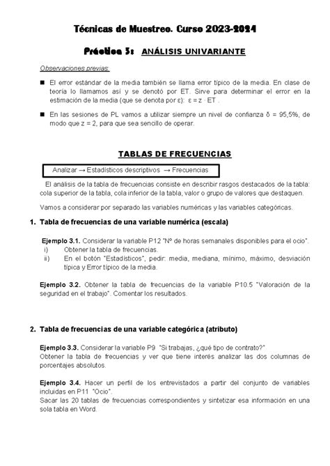 Practica 3 Práctica De Las Técnicas De Muestreo Con Spss Técnicas De Muestreo Curso 2023