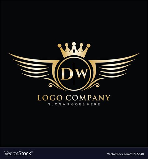 Dw Letter Initial With Royal Wing Logo Template Vector Image