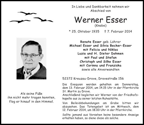 Traueranzeigen Von Werner Esser Aachen Gedenkt