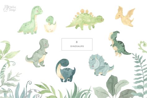 Dinosaur Watercolor Clipart Design Cuts