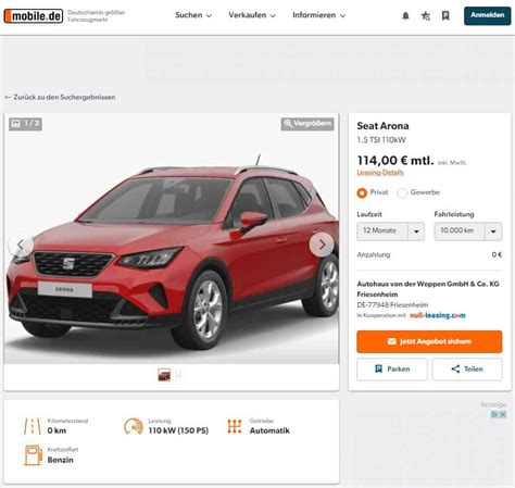 Seat Arona Im Leasing F R Im Monat Brutto Ntv Autoleasing