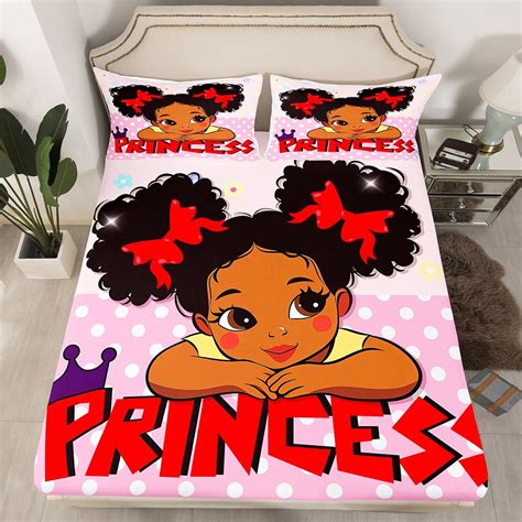 Yst Black Girls Magical Fitted Sheet Twin African Style American Girl Bedding Set Afro Pretty