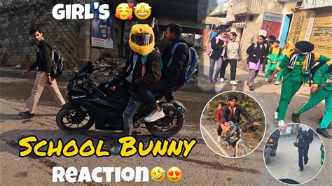 Cute Girl Reaction😍bunny Helmet Cover School Girls Reaction