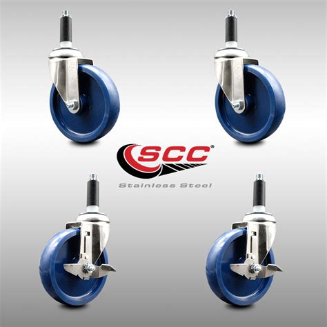 Service Caster Ss Solid Poly Swivel Expanding Stem Caster Set