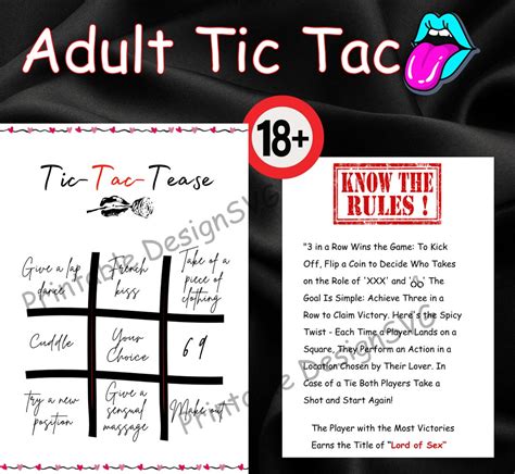 Adult Tic Tac Toe For Couple Kinky Game Printable Card Games