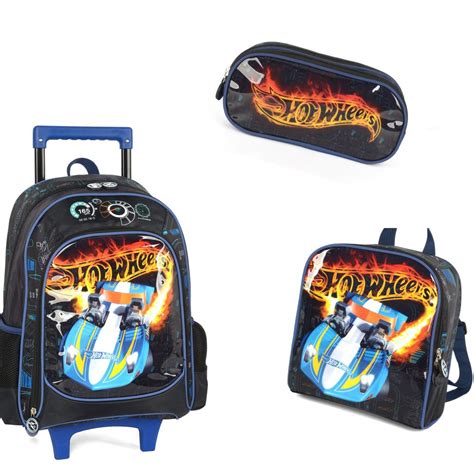 Kit Escolar Hotwheels Mochila Rodinha Lancheira Estojo