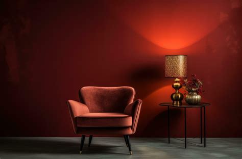 AI generated red velvet chair set with side lamp in an old red room 35826662 Stock Photo at Vecteezy