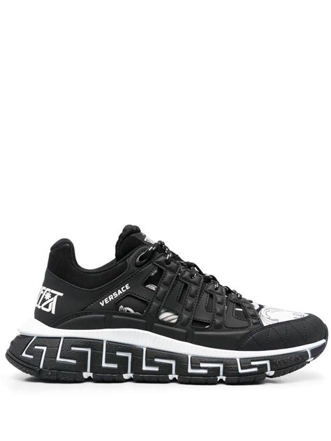 Versace Black & White Trigreca Sneakers for Men | Lyst