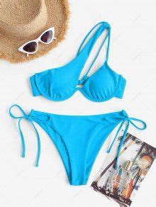 Brit Manuela X Zaful One Shoulder Tie Side Cutout Tanga Bikini Swimwear