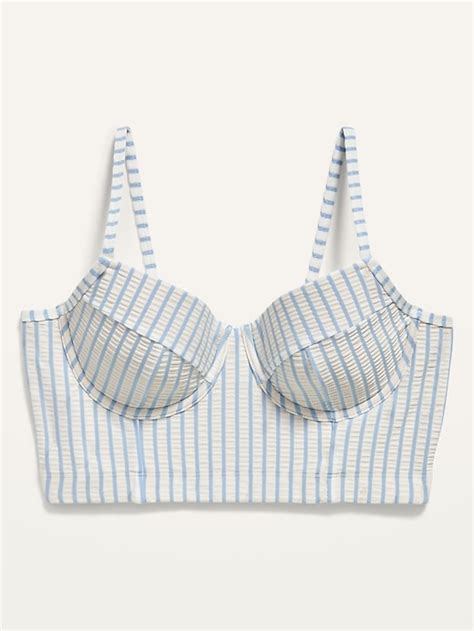 Striped Seersucker Underwire Longline Bikini Swim Top Old Navy